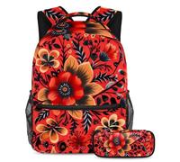 Libera tu potencial, mochila con estuche, juego de mochila escolar perfecto para niños, niñas y adolescentes en una misión, flores rojas y negras, multicolor, B:29.4x20x40cm P:19x7.5x3.8cm, Mochilas