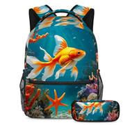 Libera tu potencial, mochila con estuche, juego de mochila escolar perfecto para niños, niñas y adolescentes en una misión, bonito pez dorado, multicolor, B:29.4x20x40cm P:19x7.5x3.8cm, Mochilas de