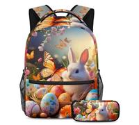 Libera tu potencial, mochila con estuche para lápices, juego de mochila escolar perfecta para niños, niñas y adolescentes en una misión, colorido huevo de conejo de Pascua, multicolor, B:29.4x20x40cm\