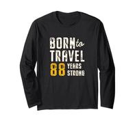 Liberación de la vida de los Estados Unidos, para viajar, papá, madre, hombres, mujeres, 88 años, diseño de letras, estilo retro, born to viaje Manga Larga