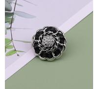 LIBERGA 10 Piezas Botones De Flores De Diamantes De Imitación Con Vástago, Botones De Metal De Moda para Ropa, Cárdigans, Abrigos, Proyectos De Manualidades, Borde Plateado, Negro, 18mm