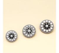 LIBERGA 10 Piezas Botones De Perla Con Vástago, Botones Redondo De Moda para Ropa, Cárdigans, Abrigos, Proyectos De Manualidades, Borde Plateado, Flor Negra, 25mm