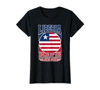 Liberia Hogar del Círculo de la Bandera Liberiana de la Estrella Sol Camiseta gráfica económica, Mujer, Negro, S