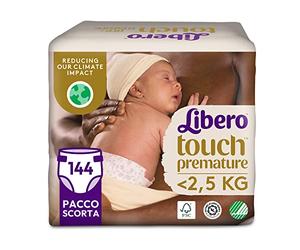 Libero, Pañales Touch Open para niños, 144 pañales de tamaño prematuro para niños de < 2,5 kg, 6 paquetes de 24 pañales desechables