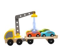 Libershine Camión Grúa de Madera, Camion Transporte Coches con Grúa Magnética y 4 Carros Magnéticos, Gruas de Juguete para Niños y Niñas, Juguetes Montessori para Niños de 2, 3, 4, 5 y 6 Años