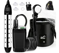 Libershine Ducha portátil de camping con bomba, 6000 mAh, ducha de camping con función de calefacción y cubo plegable de 20 l, batería de ducha de camping con indicador de temperatura para viajes al