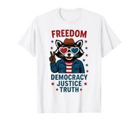 Libertad Democracia Justicia Verdad Bandera Americana Divertido Mapache Camiseta