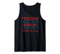 Libertad Familia Fe Amigos Fuegos Artificiales Cuatro de Julio Camiseta sin Mangas