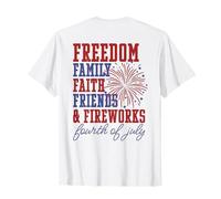 Libertad Familia Fe Amigos Fuegos Artificiales Fiesta del Cuatro de Julio Camiseta