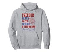 Libertad Familia Fe Amigos Fuegos Artificiales Fiesta del Cuatro de Julio Sudadera con Capucha
