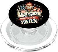 Liberty and The Pursuit of Yarn Lover Crochet Knitter PopSockets PopGrip para MagSafe