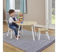 Liberty House Toys TF4915-N - Juego de Mesa Redonda de Madera y 2 sillas para niños, Color Blanco y Pino, 440 x 600 x 600 mm