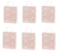 Libetui Juego de 6 bolsas de regalo XL, diseño de unicornio con castillo de cuento de hadas, cumpleaños infantiles, bolsas de regalo de papel kraft para invitados, 32 x 24 cm