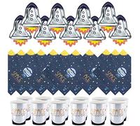 Libetui Vajilla de 44 piezas para fiesta espacial, espacio exterior, expedición de cumpleaños infantil, platos, vasos, servilletas, para hasta 12 niños