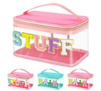 libfrnt Bolsas de maquillaje transparentes de felpilla, bolsa de cosméticos transparente portátil, bolsa de maquillaje con asa y cremallera, bolsa de aseo de viaje para mujeres y niñas, Rosado, Cosas