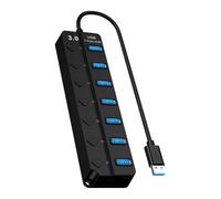 LIbgiubhy Adaptador USB de 4 puertos/7 puertos, concentradores de datos USB, divisor USB 3.0 con interruptores individuales, concentradores multiUSB, cable de 23 cm