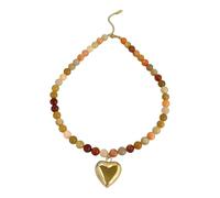 LIbgiubhy Collar con colgante de corazón chapado en oro con cuentas de piedra natural, joyería de moda para el cuello, regalo para mujeres jóvenes