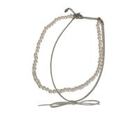 LIbgiubhy Collar de doble capa con cuentas de lazo, colgante de clavícula, cadena de clavícula francesa para mujeres y niñas