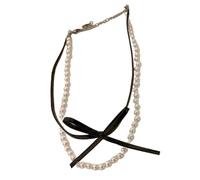 LIbgiubhy Collar de doble capa con cuentas de lazo, colgante de clavícula, cadena de clavícula francesa para mujeres y niñas