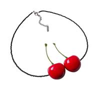 LIbgiubhy Elegante collar con colgante de cerezas, cómodo collar de cuentas pequeñas con textura de vidrio para fiestas y uso diario