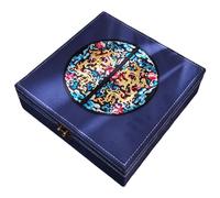 LIbgiubhy Joyero tradicional chino elegante caja de almacenamiento de madera con bordado y compartimentos, organizadores de accesorios