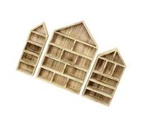LIbgiubhy Juego de 3 estantes de madera con forma de casa montados en la pared para colecciones de figuras en miniatura, armarios de almacenamiento a prueba de polvo