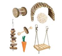 LIbgiubhy Juego de juguetes para hámster con balancín, juguete de ratán tejido a mano, puente de madera, juguete de columpio para loros, juguete de escalada de animales pequeños, juego de 8 piezas