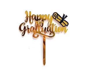 LIbgiubhy Paquete de 5 adornos acrílicos para tartas para fiestas de graduación, color negro y dorado para fiestas de graduación de secundaria/universidad/universidad