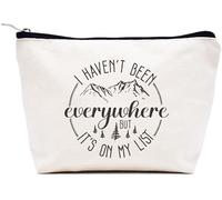 LIBIHUA Bolsa de maquillaje para mujer, bolsa de cosméticos, regalo para ella, bolsa de viaje para mujer, Beige, 9.8 ″ W x 7″ H x 2.7″ Bottom, 830-i Haven't Been Everywhere