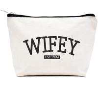 LIBIHUA Regalos de compromiso, regalo de boda para mujeres, regalos de despedida de soltera para mujeres, bolsa de maquillaje, bolsa de cosméticos, bolsa de viaje, Beige, 9.8 ″ W x 7″ H x 2.7″ Bottom,