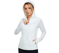 Libin Mujer UPF 50+ Chaqueta de Capucha Protección Solar Con Cremallera Completa Manga Larga Sudadera Carrera Surf Al Aire Libre a Pie Con Bolsillo Blanco M