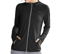 Libin Mujer UPF 50+ Chaqueta de Capucha Protección Solar Con Cremallera Completa Manga Larga Sudadera Carrera Surf Al Aire Libre a Pie Con Bolsillo Negro S