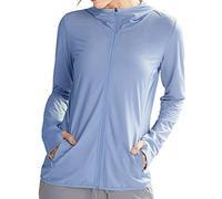 Libin Mujer UPF 50 + Chaqueta de Capucha Protección Solar con Cremallera Completa Sudadera de Sol Manga Larga Sudadera Carrera Sudadera Surf Al Aire Libre a Pie con Bolsillo Azul Lavanda M