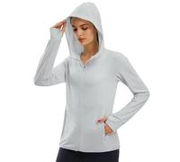 Libin Mujer UPF 50 + Chaqueta de Capucha Protección Solar con Cremallera Completa Sudadera de Sol Manga Larga Sudadera Carrera Sudadera Surf Al Aire Libre a Pie con Bolsillo Ligero Gery XL