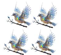 Libiyi Spirit Blue Bird, Crystal Sky Bluebird Stained Art Ornament, Radiant Bird Design, Acrylic, Mesmerizing Sparkling Artwork Diamond Art Kits, for Window/Indoor/Garden (4Pcs)
