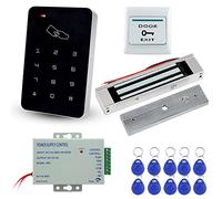 LIBO Kit de Sistema de Control de Acceso de Puerta con 180kg/350lbs Cerradura Magnética Eléctrica, DC12V Fuente de Alimentación, Botón de liberación, 10pcs llaveros