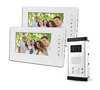 LIBO Video Portero 2 Monitores Videoportero IP 7 Pulgadas con Camara Visores Nocturnos Infrarrojos 700 TVL Seguridad Entrada para múltiples Apartamentos/familias