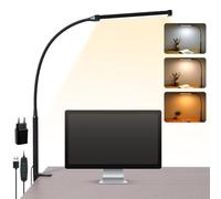 LIBORA Lámpara escritorio LED, flexo LED escritorio con brazo flexible 360°, 3 modos de color y 10 niveles de brillo, lampara con puerto de carga USB para hogar, oficina y trabajo, Negro