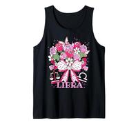 Libra Zodiac - Arco de coqueta de fresa para mujer, escamas florales Camiseta sin Mangas