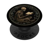 Librarian Skeleton Gothic Goth Aesthetic Book Reading Lover PopSockets PopGrip Adhesivo