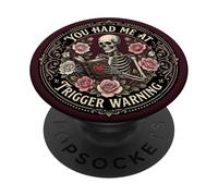 Librarian Skeleton Trigger Warning Book Reading Lover Floral PopSockets PopGrip Adhesivo