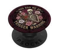 Librarian Skeleton Trigger Warning Book Reading Lover Floral PopSockets PopGrip Adhesivo