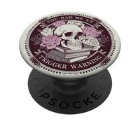 Librarian Skeleton Trigger Warning Book Reading Lover Floral PopSockets PopGrip Adhesivo