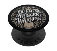 Librarian Skeleton Trigger Warning Book Reading Lover PopSockets PopGrip Adhesivo