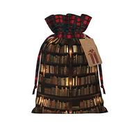 Library Bookshelf Book Charming Drawstring Christmas Gift Bags,Reusable Present Pouches For All Occasions
