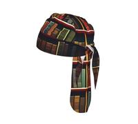Library Bookshelf Book Print Cycling Skull Cover Moisture wicking Headwrap Under Helmet Tie Back Modern Beanie 22-24 In