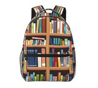 Library Bookshelf. Mochila de estilo casual para uso diario, 20 x 29 x 40 cm, mochila básica duradera para viajes y vacaciones, mochila clásica