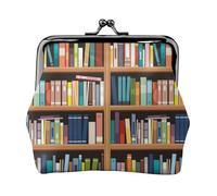 Library Bookshelf. Monedero pequeño con impresión, cartera de viaje ligera para excursiones turísticas y compras, Black, Talla única, Bolsa para monedas