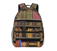 Library Bookshelf Print Casual Daily Bookbag, 20 * 29 * 40 cm Mochila básica duradera para viajes y vacaciones Clásicos Daypack