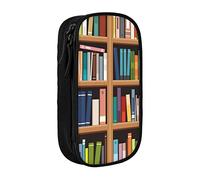 Library - Estuche de doble capa con impresión de biblioteca, bolsa de papelería escolar de gran capacidad